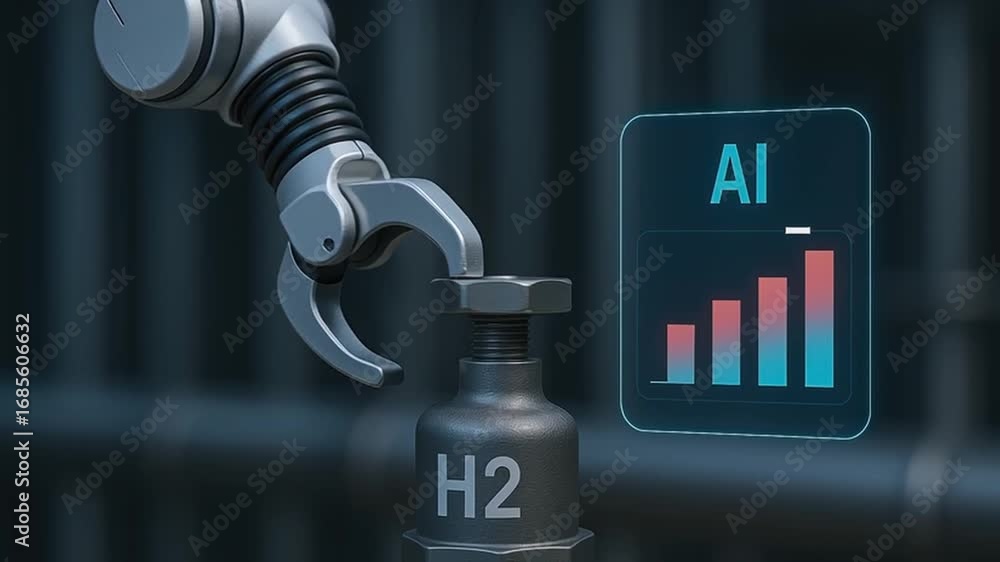 Aufkleber ai technology robotic arm with hydrogen h2 gas cylinder automation, advanced machine learning, digit