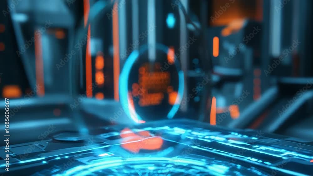 Poster futuristic hologram displaying data in a technological environment