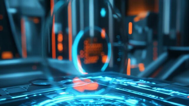 Futuristic hologram displaying data in a technological environment
