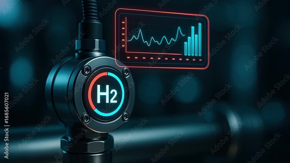 Aufkleber hydrogen gas pipeline valve with digital data display showing pressure flow rate futuristic technolo