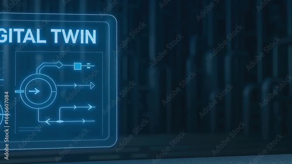Aufkleber ai digital twin digital holographic interface with advanced data flowchart visualization over indust