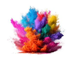 Exploding colorful powder cloud against a black background