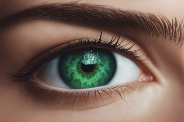 Fototapeta premium A detailed, ultra-realistic illustration of a vibrant green eye. photography of green eye.