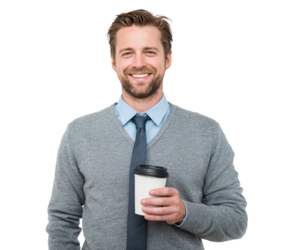 Smiling businessman holding coffee
