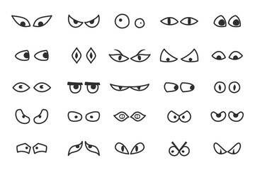 Collection of cartoon monster eyes in different shapes on white background. Spooky design elements
