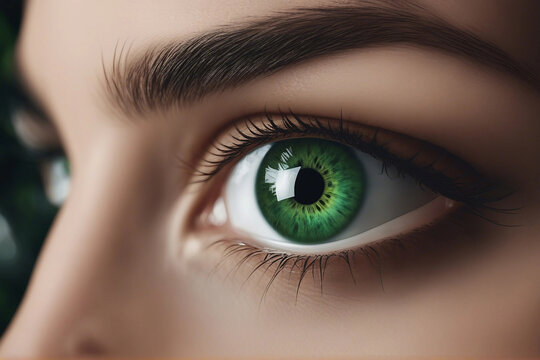 A detailed, ultra-realistic illustration of a vibrant green eye. photography of green eye.