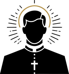 Christian Priest Icon – Religious Vector Illustration with Cross and Halo