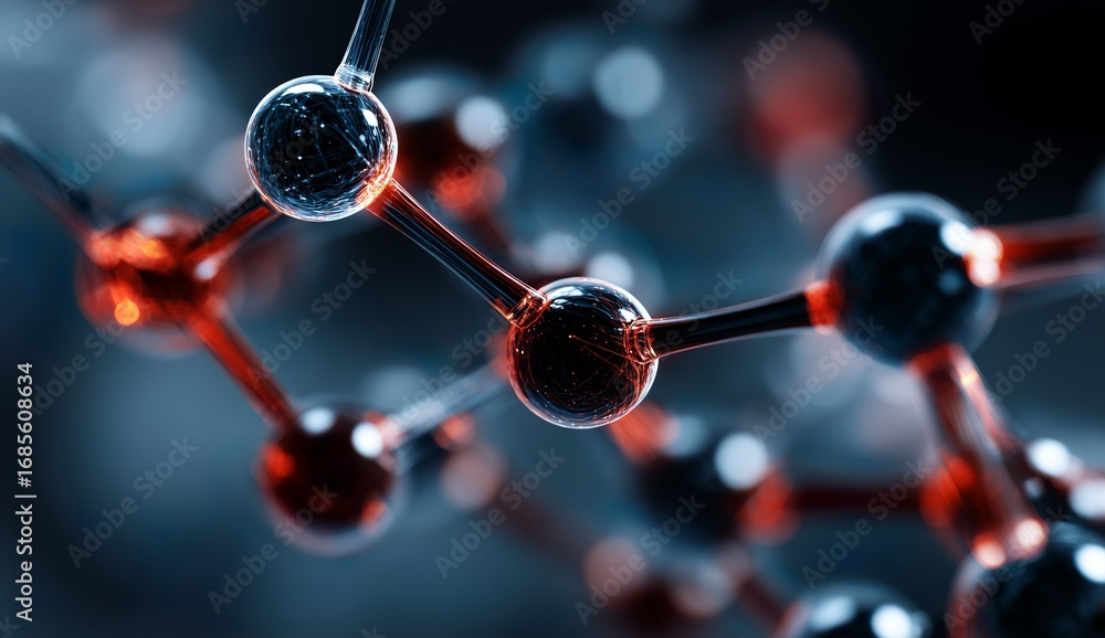 Poster abstract molecular structure with red and black elements