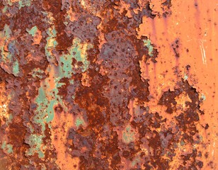 Fototapeta premium Rusted metal surface with varying shades of orange, brown, and green