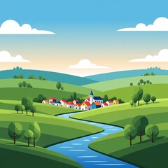 vector illustration of a rural landscape with trees