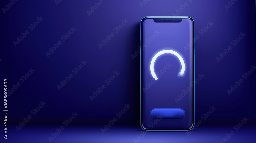 Aufkleber smartphone displaying loading screen with blue and purple color scheme in low light
