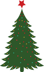 Fototapeta premium Festive Decorated Pine Tree with Red Star and Colorful Lights