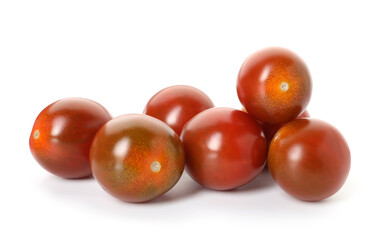 Many ripe juicy tomatoes isolated on white