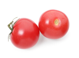 Ripe red tomatoes isolated on white, top view