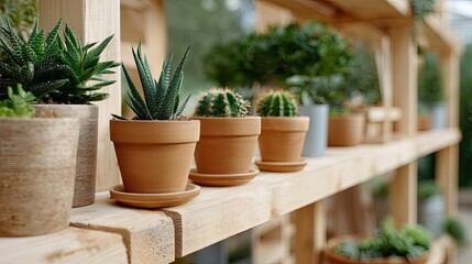 Colorful plants are organized in wooden boxes within a well-lit greenhouse, creating a lively atmosphere for gardening enthusiasts