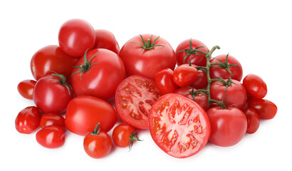 Many ripe red tomatoes isolated on white