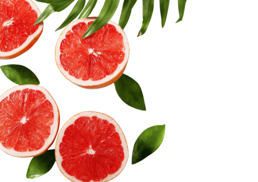 Grapefruit slices with tropical leaves