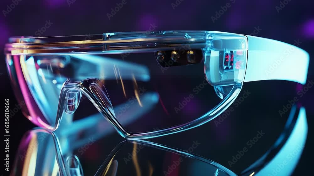 Poster futuristic smart glasses displaying data in augmented reality experience