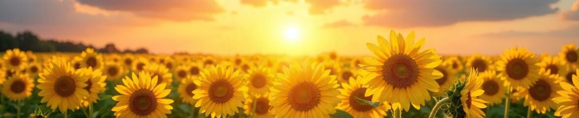 Obraz premium A vibrant sun shines on a field of sunflowers, symbolizing joy, optimism, and the simple pleasures in life Perfect for illustrating themes of contentment and inner peace , hope, radiant, wellbeing