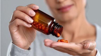 Softgel supplements poured into hand
