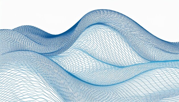wavy digital mesh in blue crests and troughs isolated on white background