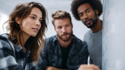 Diverse business team collaborating on an innovative project in a modern tech office fostering creative solutions and strategic development