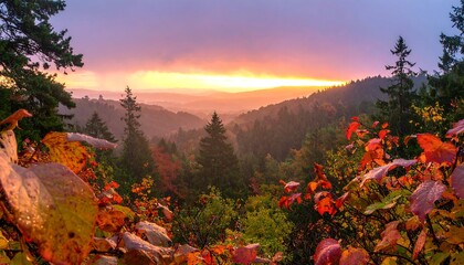 Autumnal mountain vista at sunrise