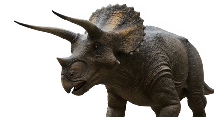 Fototapeta premium Artistic Triceratops Portrait with Textured Scales on White Backdrop