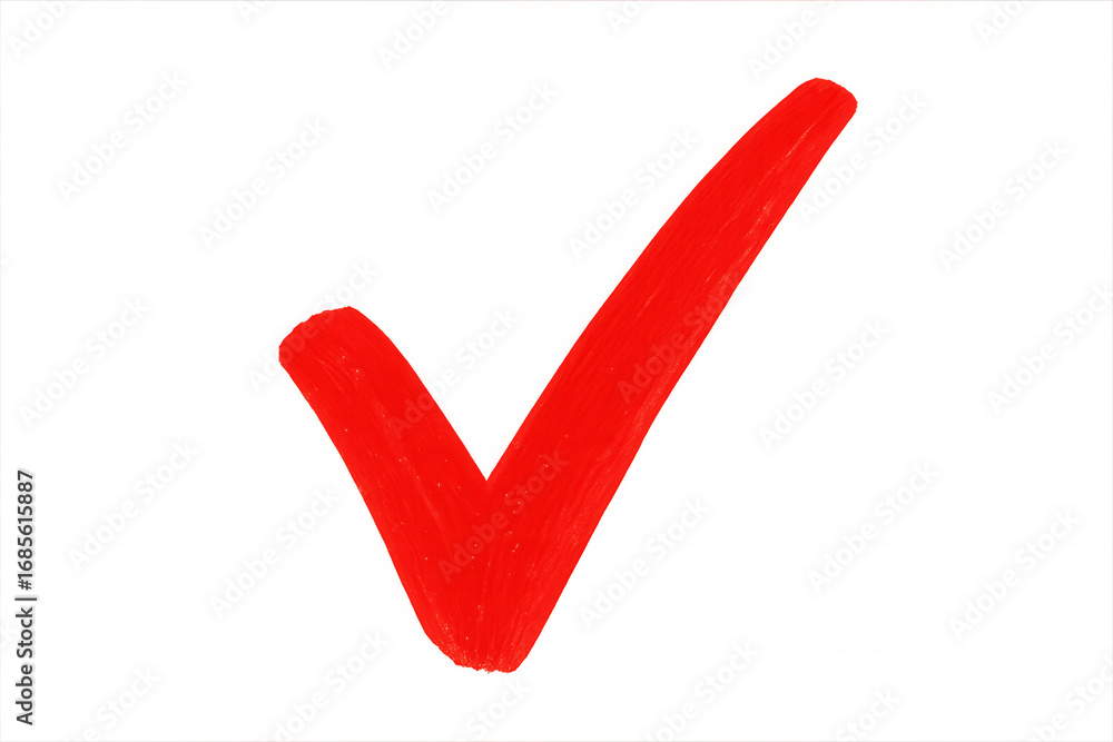 Poster red checkmark indicating validation, standing out against transparent backdrop, perfect for digital 