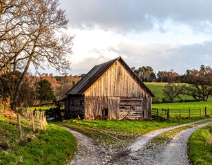 Rustic barn at a country crossroads