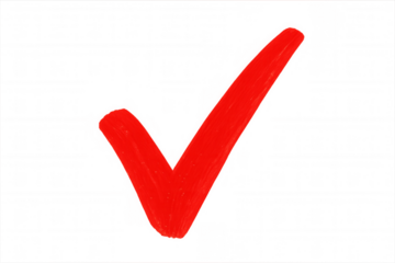 Red checkmark indicating validation, standing out against transparent backdrop, perfect for digital design elements