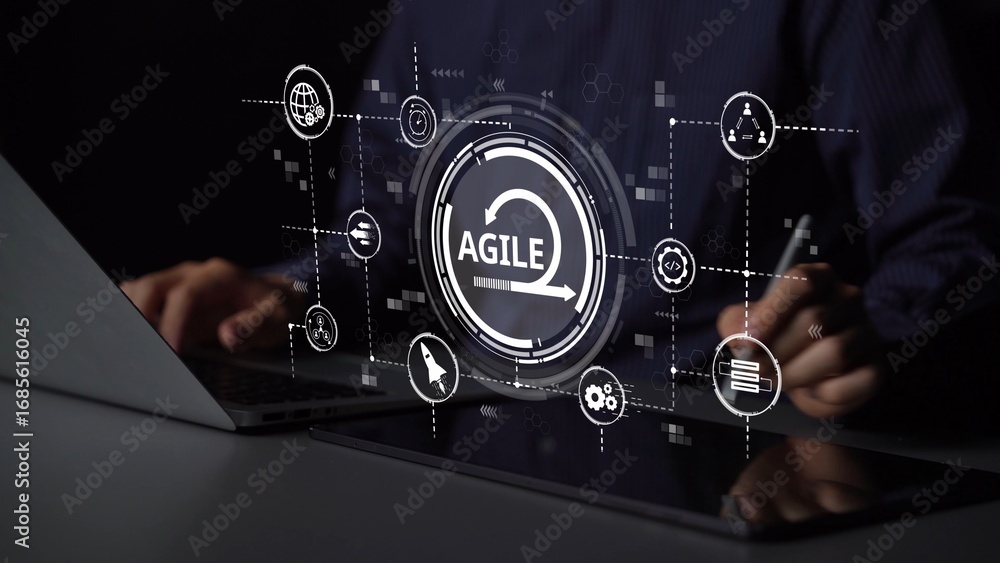 Aufkleber agile project management using teams and agile planning for agile development. agile enables flexibi