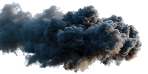 A massive, dark plume of smoke, billowing and dense