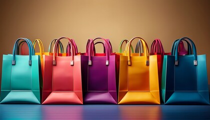 colorful shopping bags arranged in a row perfect for showcasing retail promotions and shopping concepts