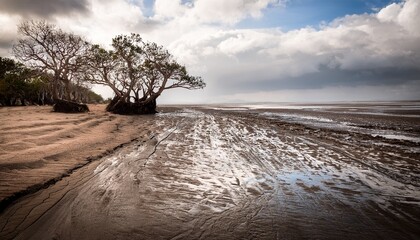 beach with trees rough muddy
