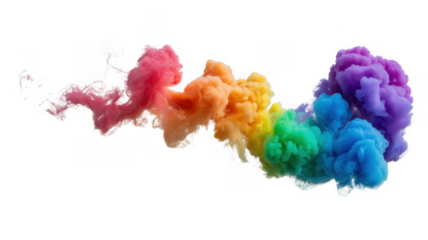 Ai generated image of abstract dark swirling smoke or gas with colorful iridescent highlights and bubbles, isolated on transparent background