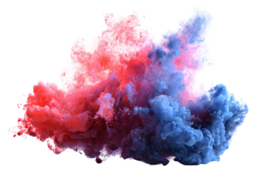 Abstract cloud of vibrant red and blue smoke