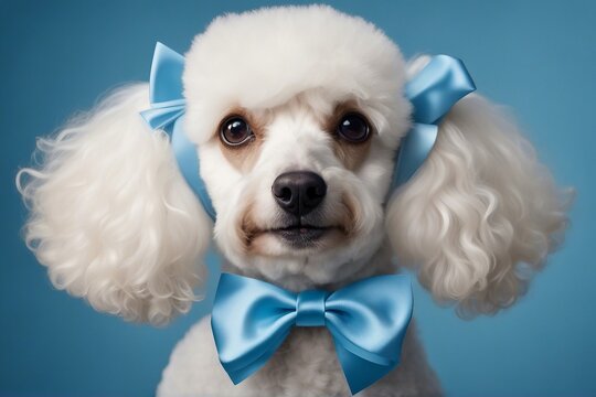 Charming poodle with a decorative bow | Sweet little poodle. Generative AI