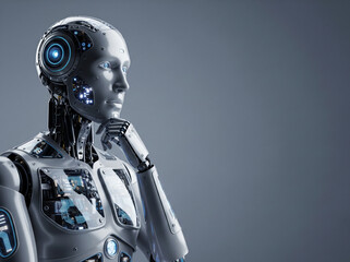 Intelligence artificielle futuriste avec visage robotique et code binaire