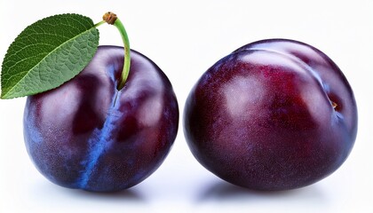 two fresh plums with a leaf