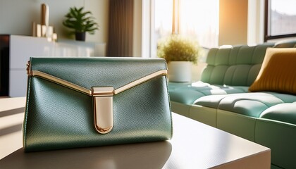 elegant clutch bag displayed in bright room fashion accessories modern interior lifestyle close up chic design