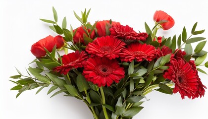 bouquet of red flowers isolated on white background