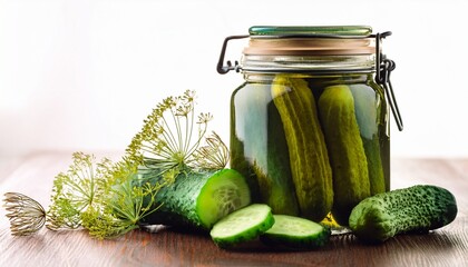 jar of dill pickles with slices and whole pickles