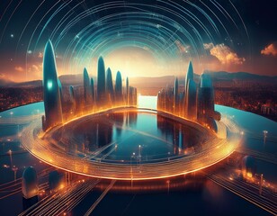 global business hub connecting international markets in a futuristic cityscape
