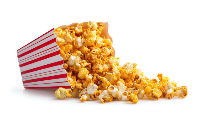 Delicious buttery popcorn spilling from a striped box a perfect movie snack