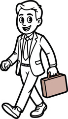 Cartoon Businessman Walking with Briefcase Illustration Vector Graphic Design