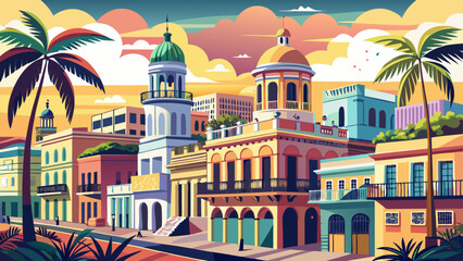 Fototapeta premium Havana’s Old Town, Cuba blends neoclassical architecture, pastel façades, lively plazas, and cobbled lanes, radiating the soul of Caribbean history, music, and cultural pride.