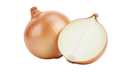 Fototapeta premium Golden Onion Still Life Fresh Cooking Ingredient Cut in Half Food Photography Vegetable on transparent background
