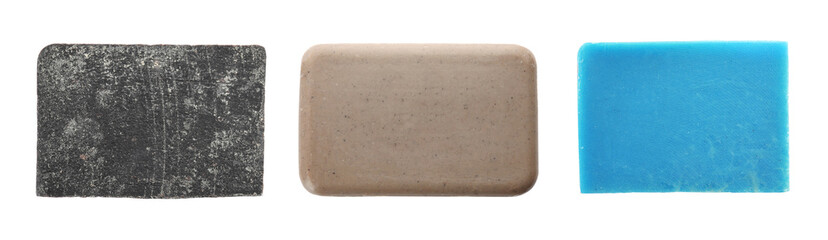 Three soap bars isolated on white, set