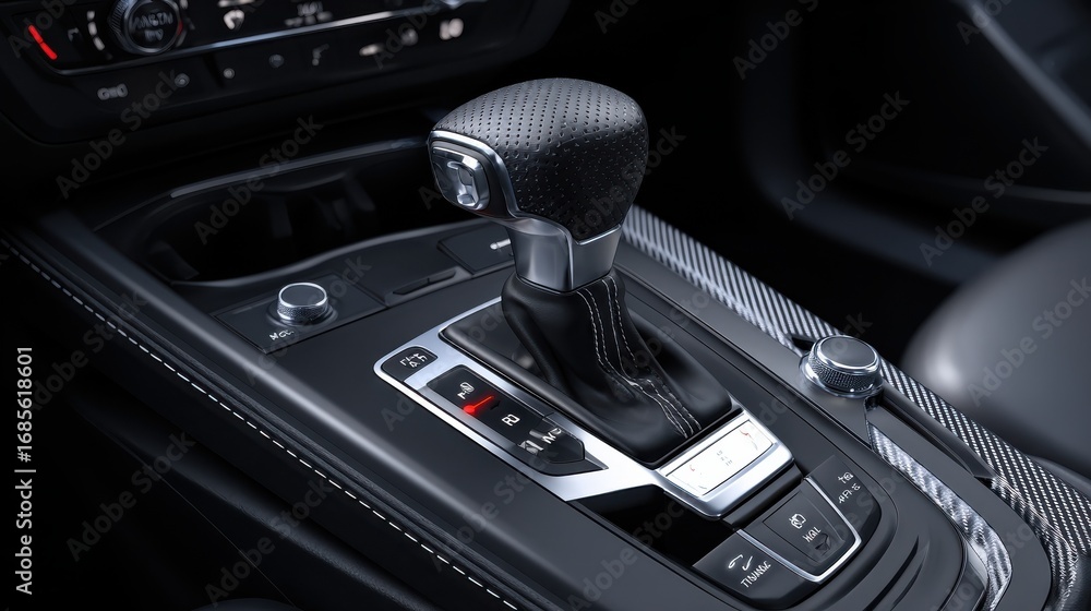 Poster gear shift of a car showcasing interior design and functionality emphasizing control and the driving